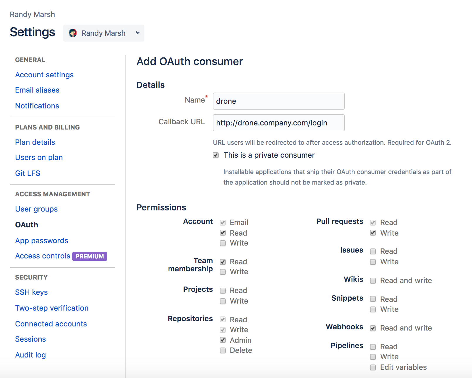 Bitbucket Application Creation