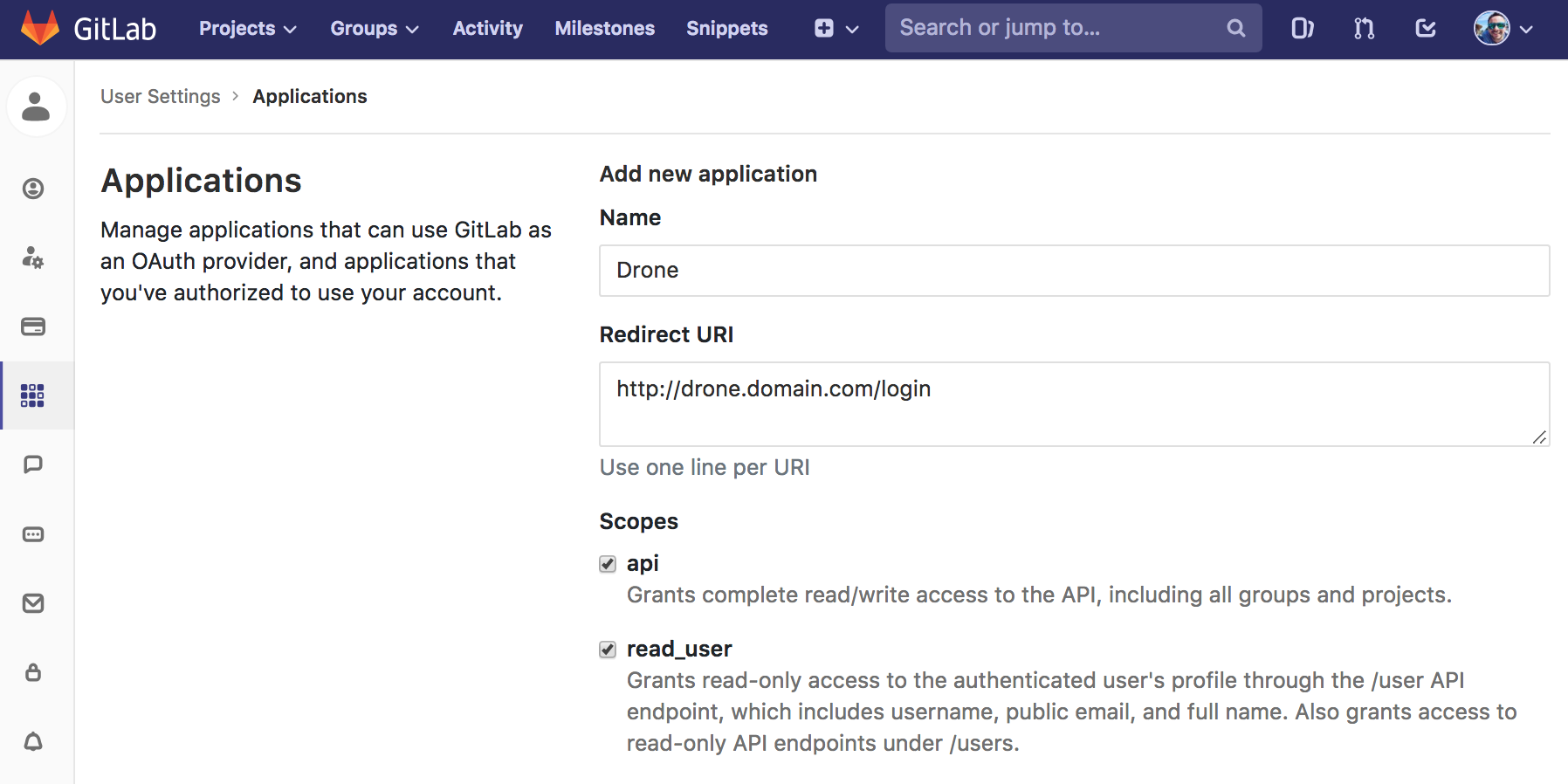 GitLab Application Creation