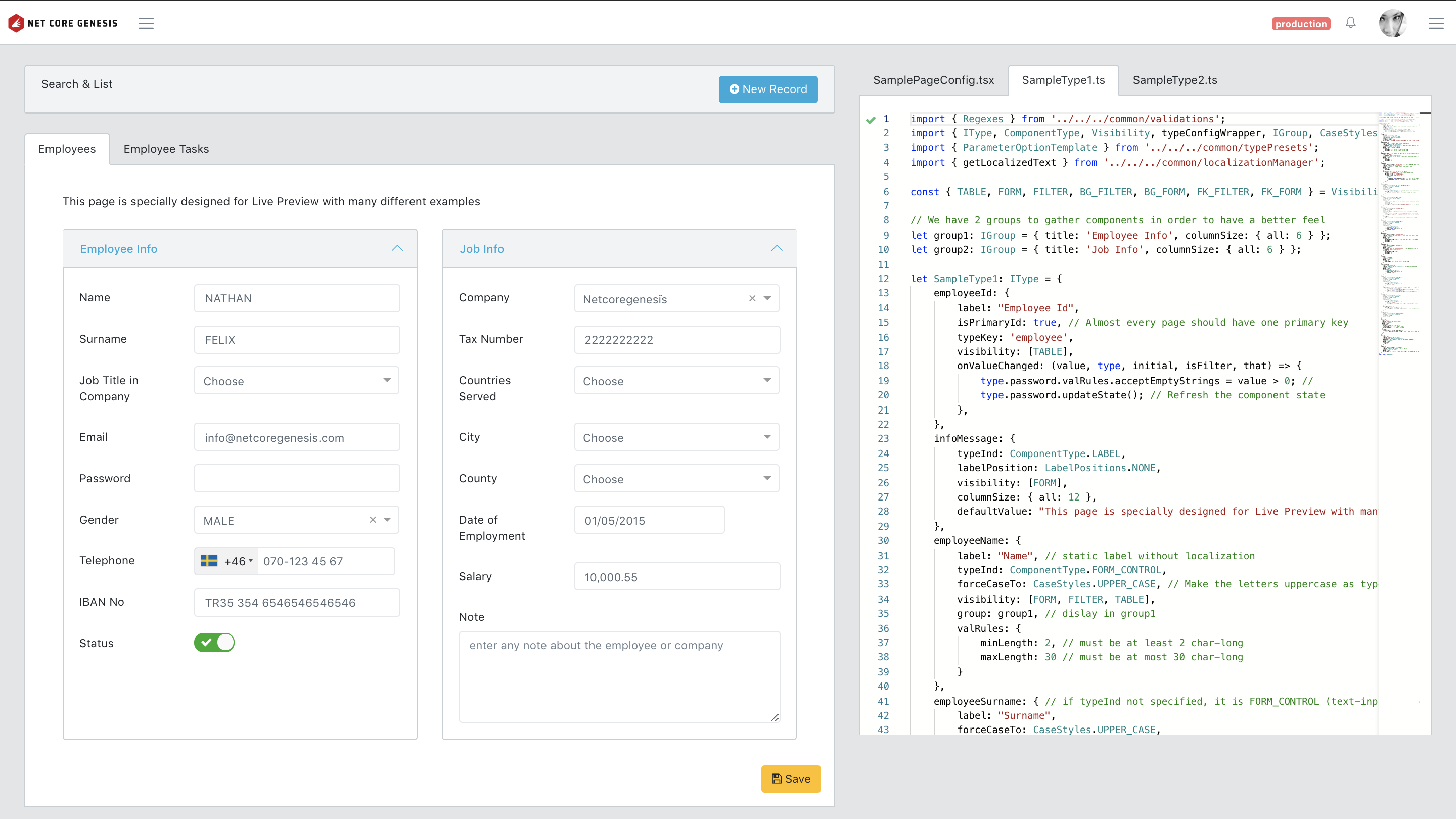 Live Preview / Model JSON